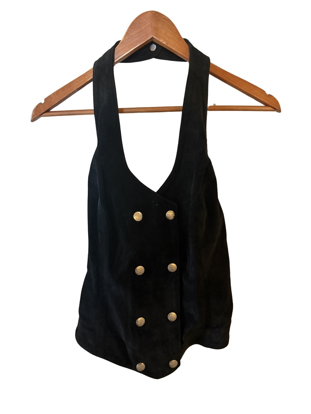 Harley-Davidson Vintage Suede Leather Snap Closure
 Double-Breasted Halter Top